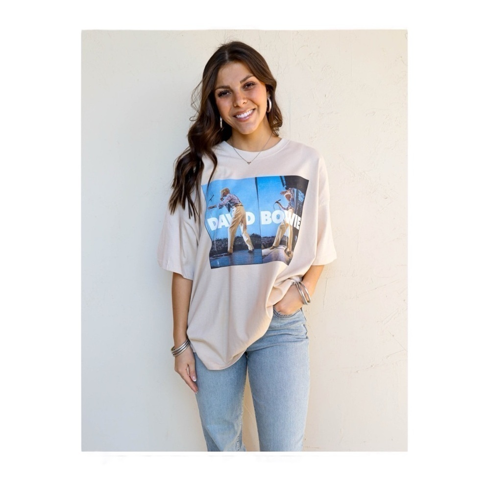 LivyLu David Bowie 1983 Tour Off White One Size Oversized Tee NWT